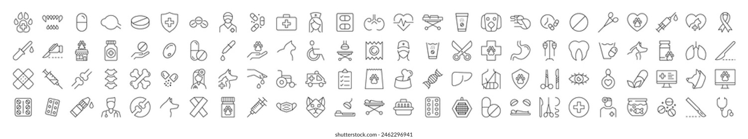 Veterinarian, Doctor, Healthcare Outline Icons. Simple Illustrations for web sites, apps, design, banners and other purposes