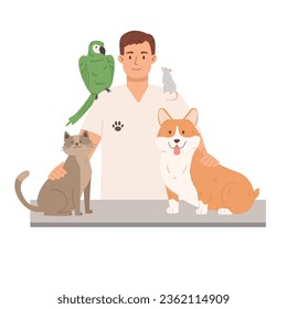 Veterinarian doctor with pet animals.