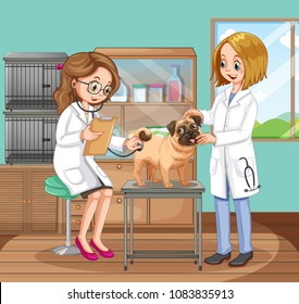 Veterinarian Doctors Helping a Dog illustration