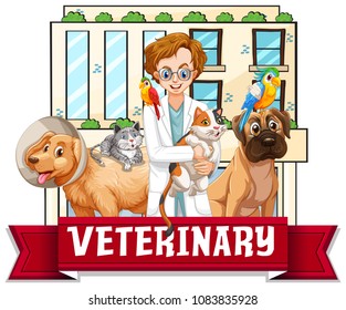 Veterinarian Doctors with pets illustration