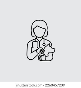 Veterinarian with Dog Avatar Vector Line Icon