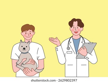 Veterinarian Examining a Cat with Its Owner