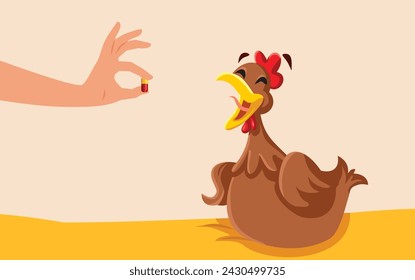 
Veterinarian Giving Pill Treatment to a Chicken Vector Cartoon Character. Vet medicating domestic birds to prevent diseases 
