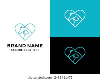 veterinarian heart animal love. horse,dog logo vector illustration