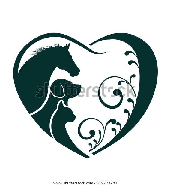 Veterinarian Heart animal love. Horse,dog and cat\
together. Abstraction of animal care This icon serves as idea of\
friendly pets, veterinarian business, animal welfare,animal\
rescue,animal breeder\
