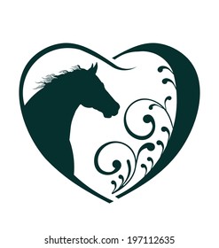 Veterinarian Heart Horse love. Abstraction of animal care This icon serves as idea of friendly pets, veterinarian business, animal welfare,animal rescue,animal breeder