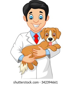 Veterinarian holding small dog