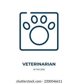 Veterinarian icon. Linear vector illustration from in the zoo collection. Outline veterinarian icon vector. Thin line symbol for use on web and mobile apps, logo, print media.