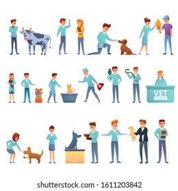 Veterinarian icons set. Cartoon set of veterinarian vector icons for web design