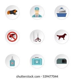 Veterinarian icons set. Flat illustration of 9 veterinarian vector icons for web