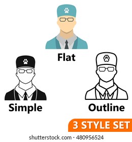 Veterinarian icons set in flat, simple and outline style isolated on white background. Veterinary symbol vector illustration