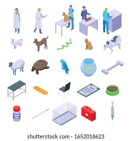 Veterinarian icons set. Isometric set of veterinarian vector icons for web design isolated on white background