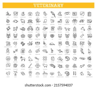 Veterinarian icons set. Outline set of veterinarian vector icons