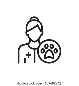 Veterinarian line black icon. Isolated vector element. Outline pictogram for web page, mobile app, promo.