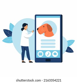 Veterinarian online. Medical assistance to pet using  smartphone.