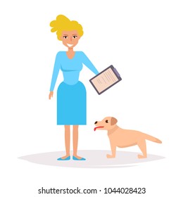 veterinarian with a pet. Vector. Cartoon. Isolated art on white background. Flat