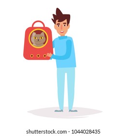 veterinarian with a pet. Vector. Cartoon. Isolated art on white background. Flat