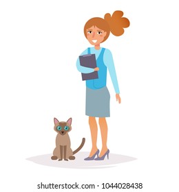veterinarian with a pet. Vector. Cartoon. Isolated art on white background. Flat
