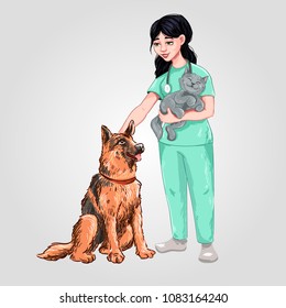 Veterinarian with pets.