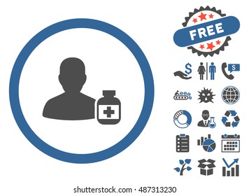 Veterinarian Pharmacy icon with free bonus design elements. Vector illustration style is flat iconic bicolor symbols, cobalt and gray colors, white background.