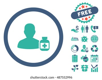 Veterinarian Pharmacy icon with free bonus symbols. Vector illustration style is flat iconic bicolor symbols, cobalt and cyan colors, white background.