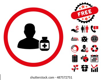 Veterinarian Pharmacy icon with free bonus pictures. Vector illustration style is flat iconic bicolor symbols, intensive red and black colors, white background.