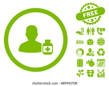 Veterinarian Pharmacy icon with free bonus images. Vector illustration style is flat iconic symbols, eco green color, white background.