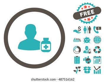 Veterinarian Pharmacy pictograph with free bonus clip art. Vector illustration style is flat iconic bicolor symbols, grey and cyan colors, white background.