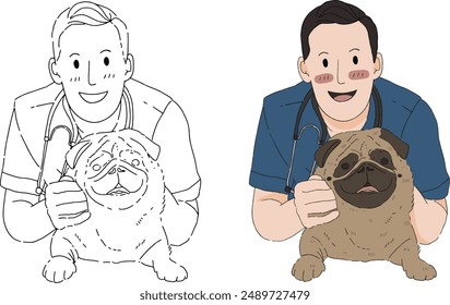 Veterinarian with pug dog character design for templates.