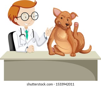 Veterinarian with sick animal illustration
