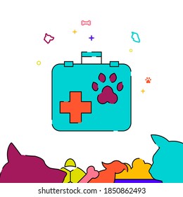 Veterinarian suitcase filled line vector icon, simple illustration, pets related bottom border.