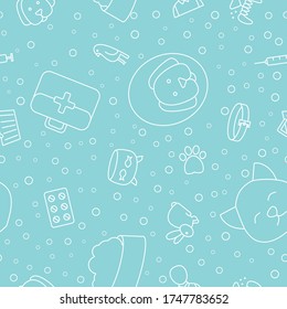 Veterinarian - Vector background (seamless pattern) of veterinary clinic, animals and pets  for graphic design