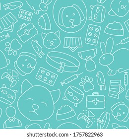 Veterinarian - Vector background (seamless pattern) of veterinary clinic, animals and pets  for graphic design