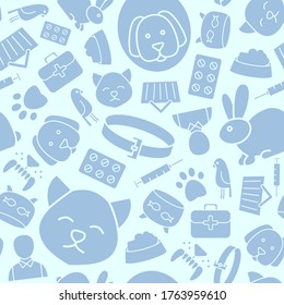 Veterinarian - Vector background (seamless pattern) of silhouettes veterinary clinic, animals and pets  for graphic design