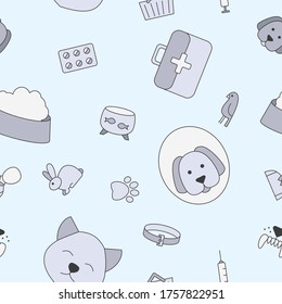 Veterinarian - Vector color background (seamless pattern) of veterinary clinic, animals and pets  for graphic design