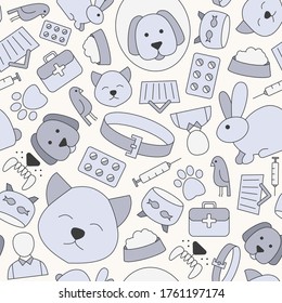 Veterinarian - Vector color background (seamless pattern) of veterinary clinic, animals and pets  for graphic design