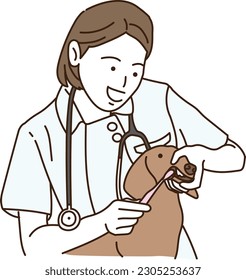 Veterinarian woman brushing small dog's teeth with toothbrush

