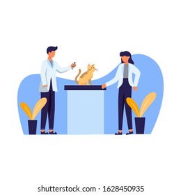 veterinarians check pet health, dog, kitten and bird vector illustration, suitable for landing page, ui, website, mobile app, editorial, poster, flyer, article, and banner