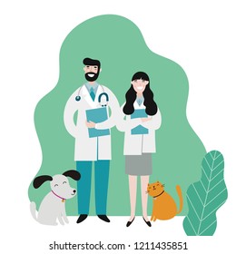 Veterinarians medical with cute animals vector illustration. Cartoon Veterinary and animals, modern illustration