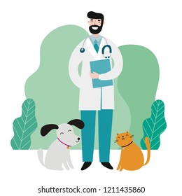 Veterinarians medical with cute animals vector illustration. Cartoon Veterinary and animals, modern illustration