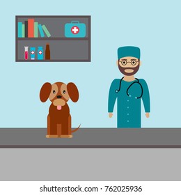 Veterinarian's office, treatment of a dog.