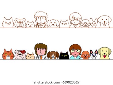 veterinarians and pet cats and dogs border set