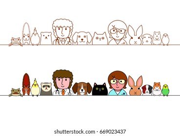 veterinarians and pets animals border set