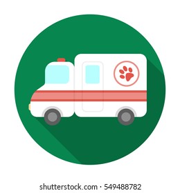 Veterinary ambulance icon in flat style isolated on white background. Veterinary clinic symbol stock vector illustration.