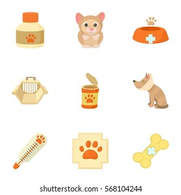 Veterinary animals icons set. Cartoon illustration of 9 veterinary animals vector icons for web