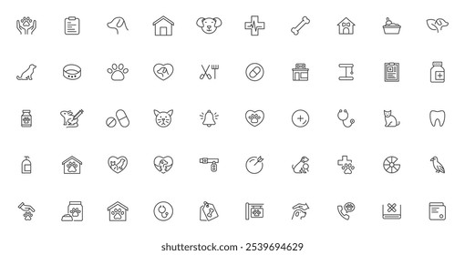 Veterinary and animals line icons collection. Pets line icons. Lovely animals icon pack. 