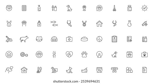 Veterinary and animals line icons collection. Pets line icons. Lovely animals icon pack. 