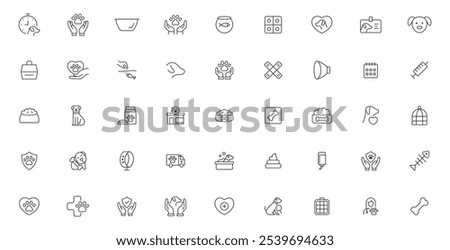 Veterinary and animals line icons collection. Pets line icons. Lovely animals icon pack. 