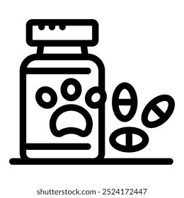 Veterinary antibiotic pills bottle for pets treatment with a paw print icon