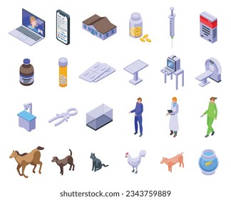 Veterinary appointment icons set isometric vector. Animal pet. Scan test